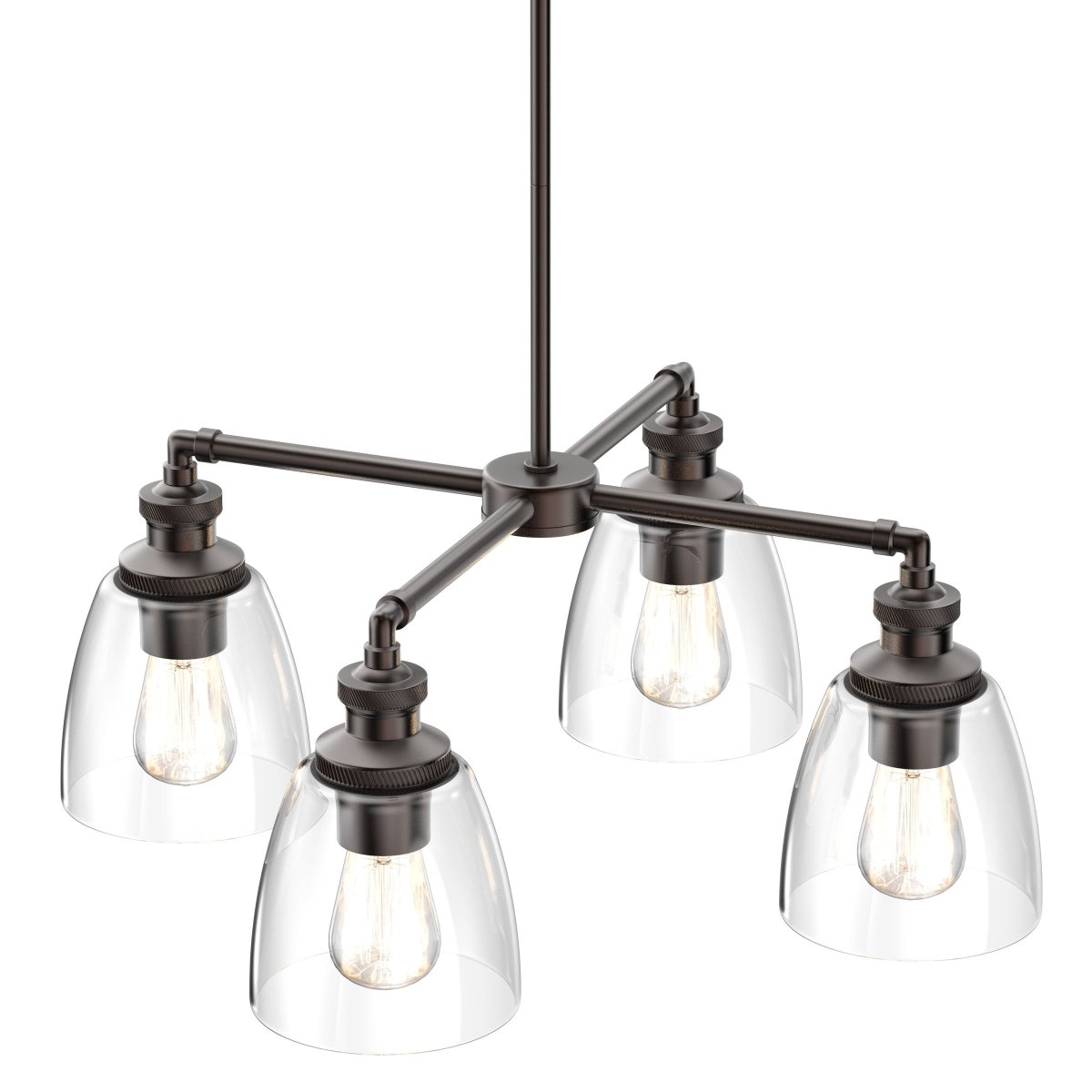 4-Lights Chandelier Lighting Fixture, Clear Glass Chandelier for Kitchen, Coffee Bar, E26 Base
