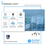 4-Lights Chandelier Lighting Fixture, Clear Glass Chandelier for Kitchen, Coffee Bar, E26 Base