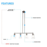 4-Lights Island Linear Pendant Light with Clear Glass Shade, E26 Base, UL Listed for Damp Location