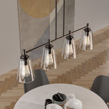 4-Lights Island Linear Pendant Light with Clear Glass Shade, E26 Base, UL Listed for Damp Location