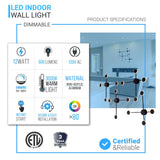 4-Lights, LED Wall Sconce Light 12W/Head, 3000K, 600LM/Head, Integrated LED Light Combination, 120V Dimmable, Matte Black Body Finish