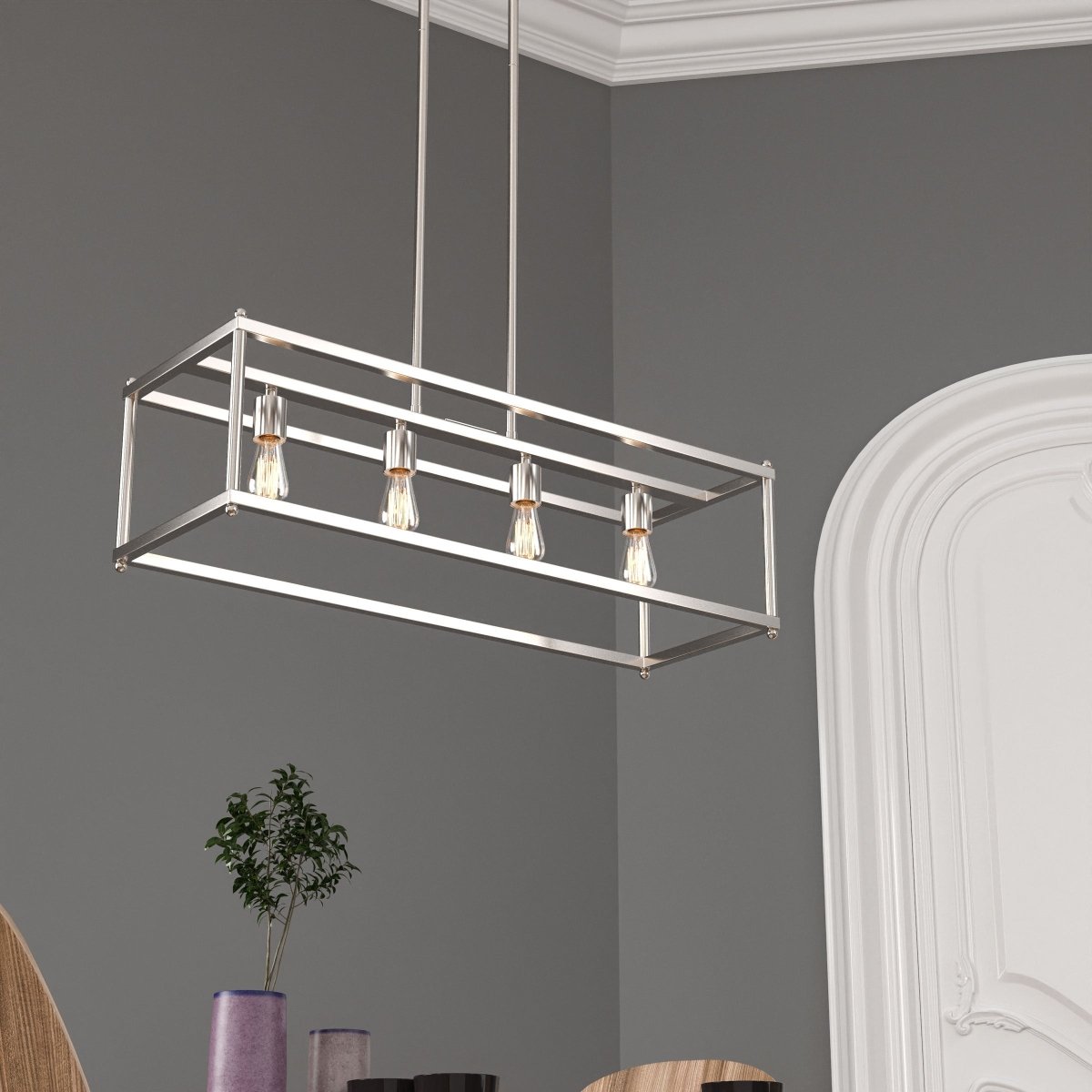 4-Lights Linear Chandelier Light, For Damp Location, Open Frame Rectangle Chandeliers, E26 Base, UL Listed, 5 Years Warranty