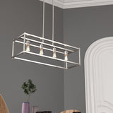 4-Lights Linear Chandelier Light, For Damp Location, Open Frame Rectangle Chandeliers, E26 Base, UL Listed, 5 Years Warranty