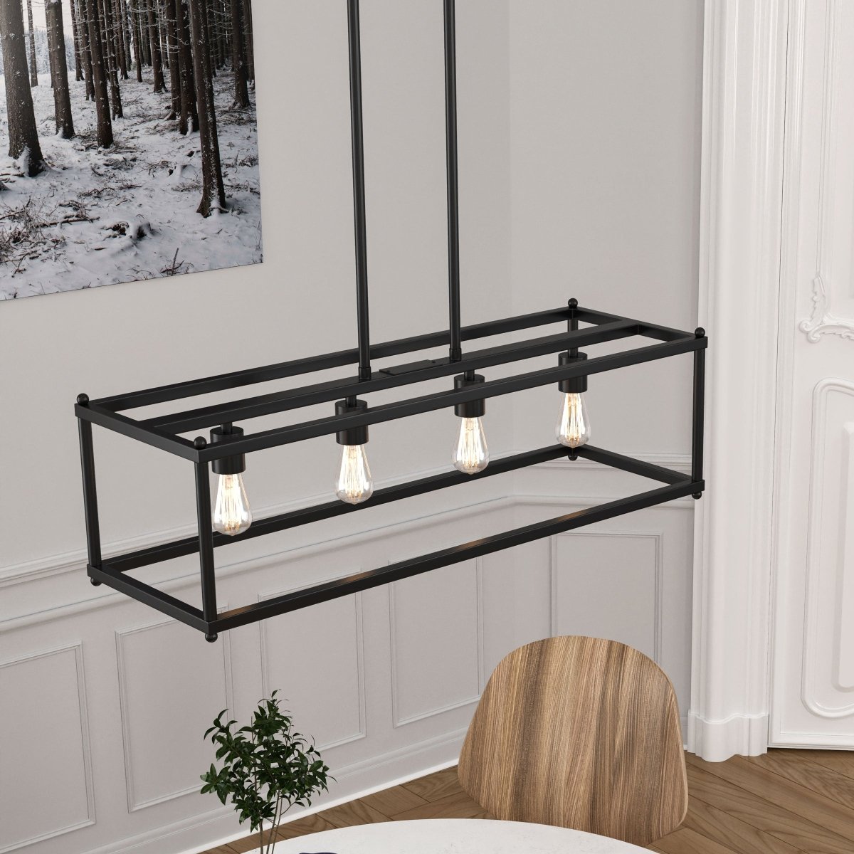 4-Lights Linear Chandelier Light, For Damp Location, Open Frame Rectangle Chandeliers, E26 Base, UL Listed, 5 Years Warranty