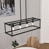 4-Lights Linear Chandelier Light, For Damp Location, Open Frame Rectangle Chandeliers, E26 Base, UL Listed, 5 Years Warranty