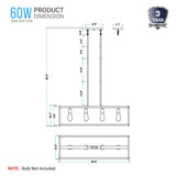 4-Lights Linear Chandelier Light, For Damp Location, Open Frame Rectangle Chandeliers, E26 Base, UL Listed, 5 Years Warranty