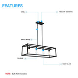 4-Lights Linear Chandelier Light, For Damp Location, Open Frame Rectangle Chandeliers, E26 Base, UL Listed, 5 Years Warranty