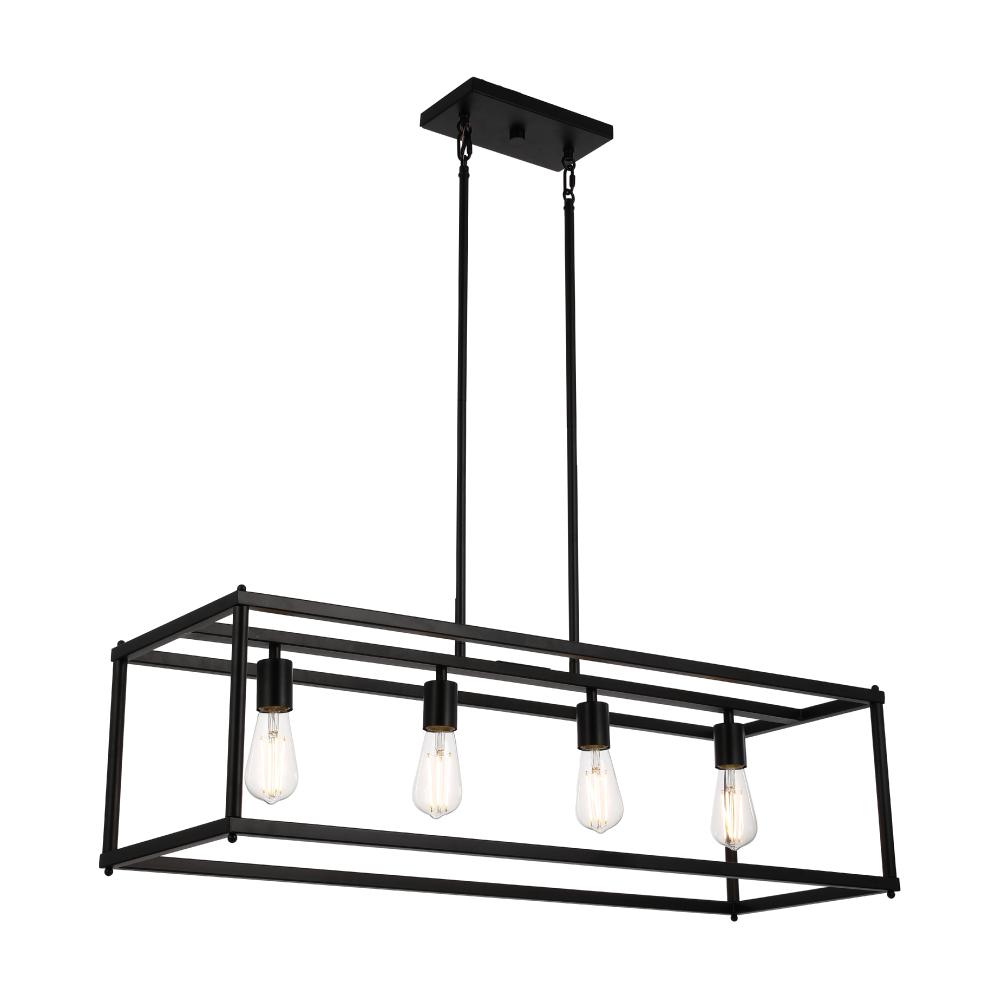 4-Lights Linear Chandelier Light, For Damp Location, Open Frame Rectangle Chandeliers, E26 Base, UL Listed, 5 Years Warranty