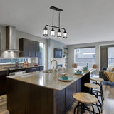 4-Lights Linear Pendant Light with Clear Glass Shades, Matte Black Finish, UL Listed for Damp Location, E26 Base