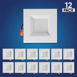 4" Square LED Downlight, 10W, 5CCT Changeable: 2700K/3000K/3500K/4000K/5000K, 120V AC, Baffle Aluminum Trim, Damp Rated