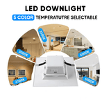 4" Square LED Downlight, 10W, 5CCT Changeable: 2700K/3000K/3500K/4000K/5000K, 120V AC, Baffle Aluminum Trim, Damp Rated
