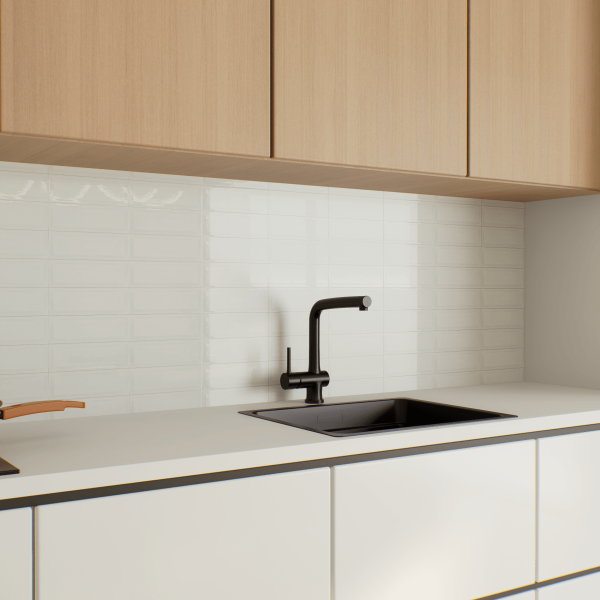 4 x 12 in. Soho Canvas White Beveled Glossy Pressed Glazed Ceramic Wall Tile