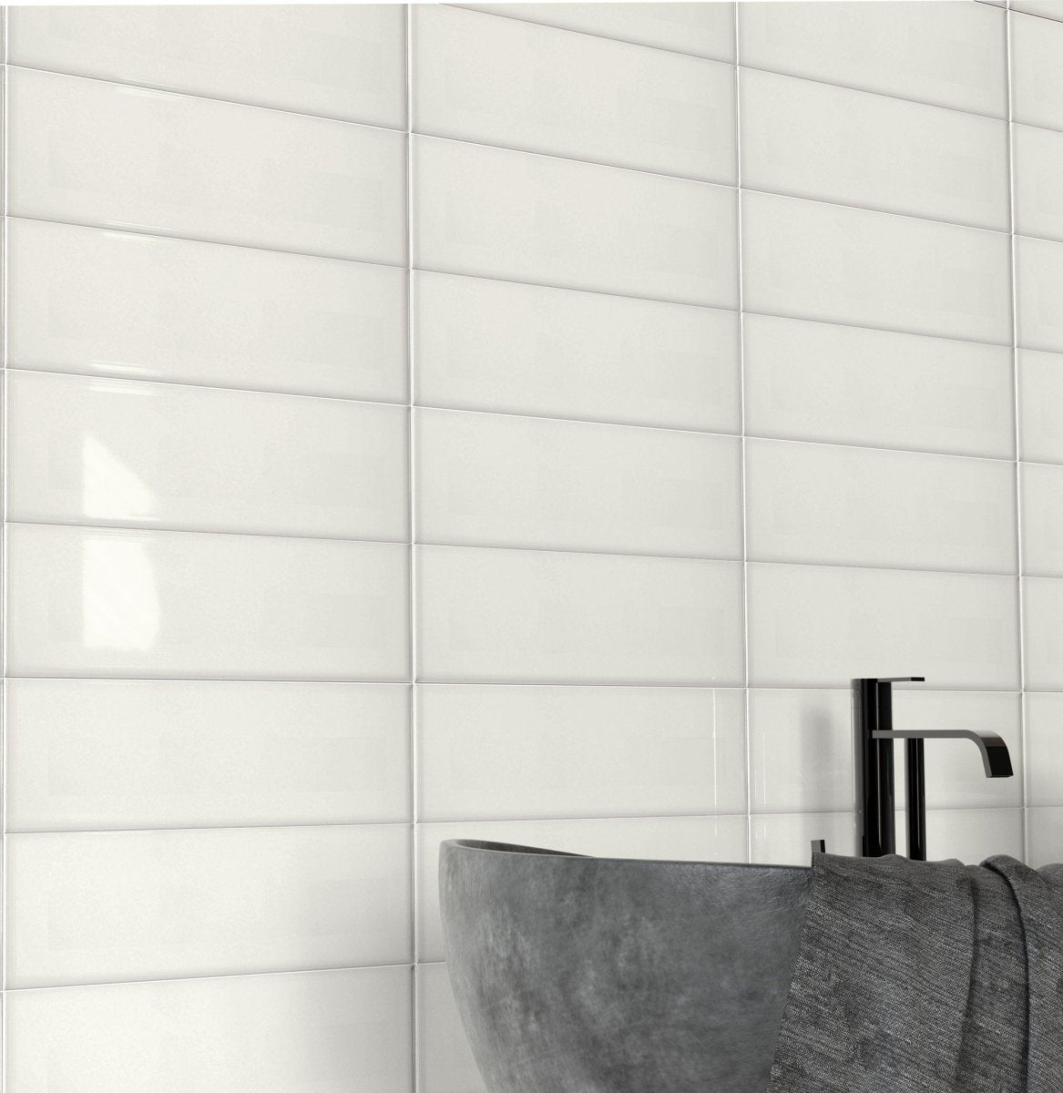 4 x 12 in. Soho Canvas White Beveled Glossy Pressed Glazed Ceramic Wall Tile