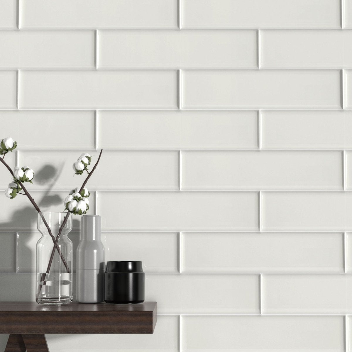 4 x 16 in. Soho Canvas White Glossy Pressed Glazed Ceramic Wall Tile