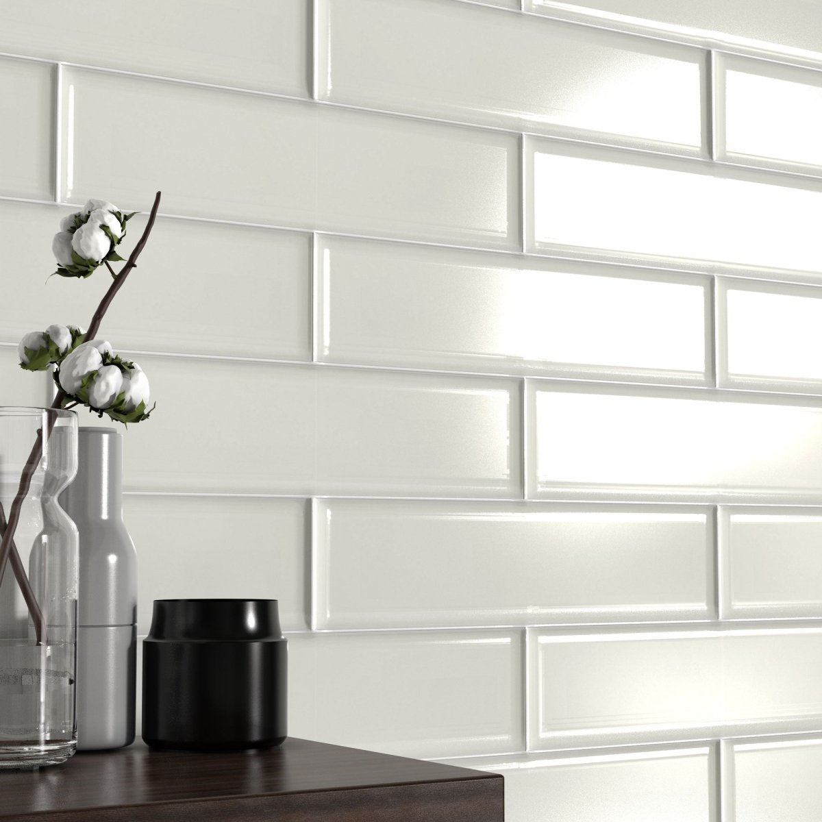 4 x 16 in. Soho Canvas White Glossy Pressed Glazed Ceramic Wall Tile