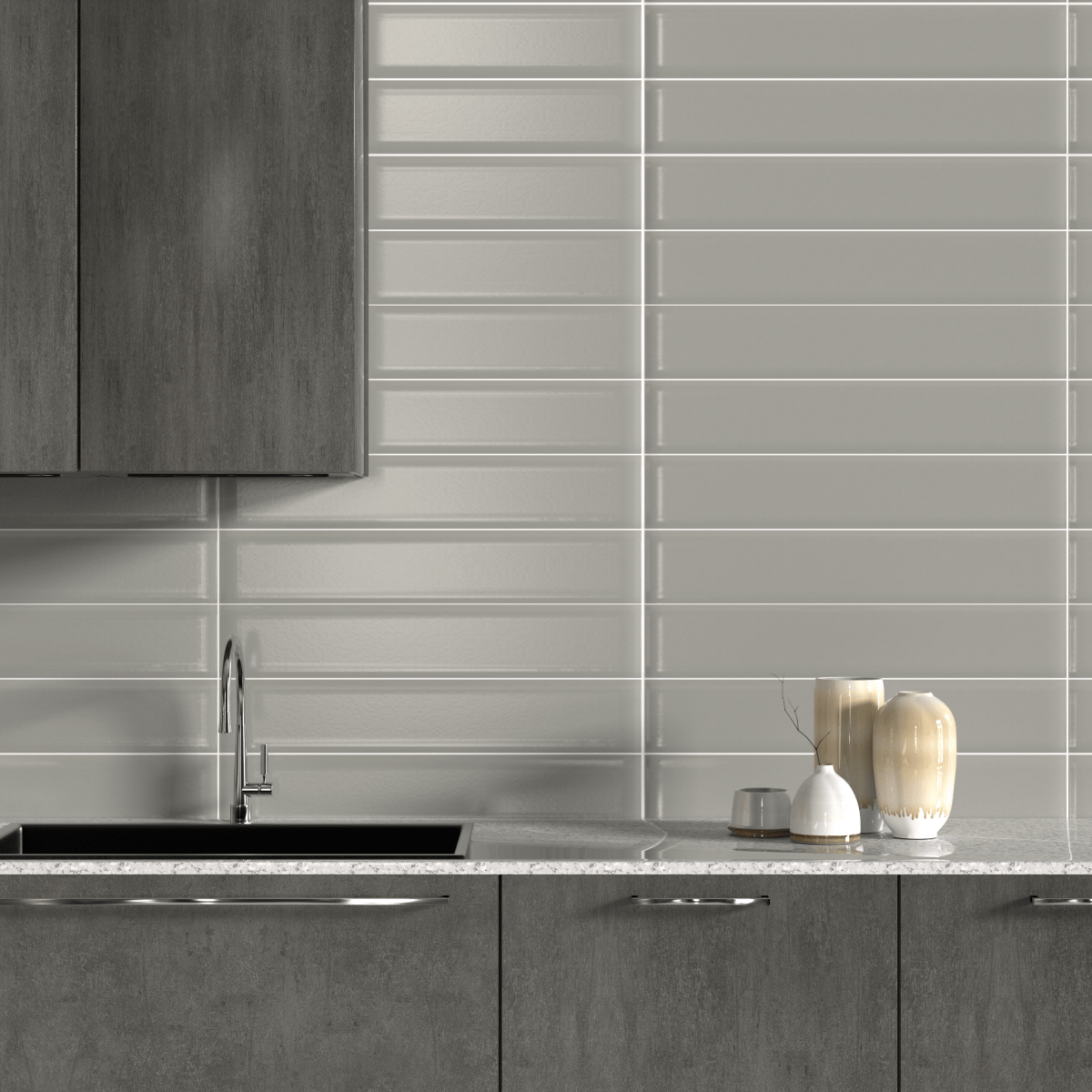 4 x 16 in. Soho Pressed Glazed Cement Chic Glossy Ceramic Wall Tile