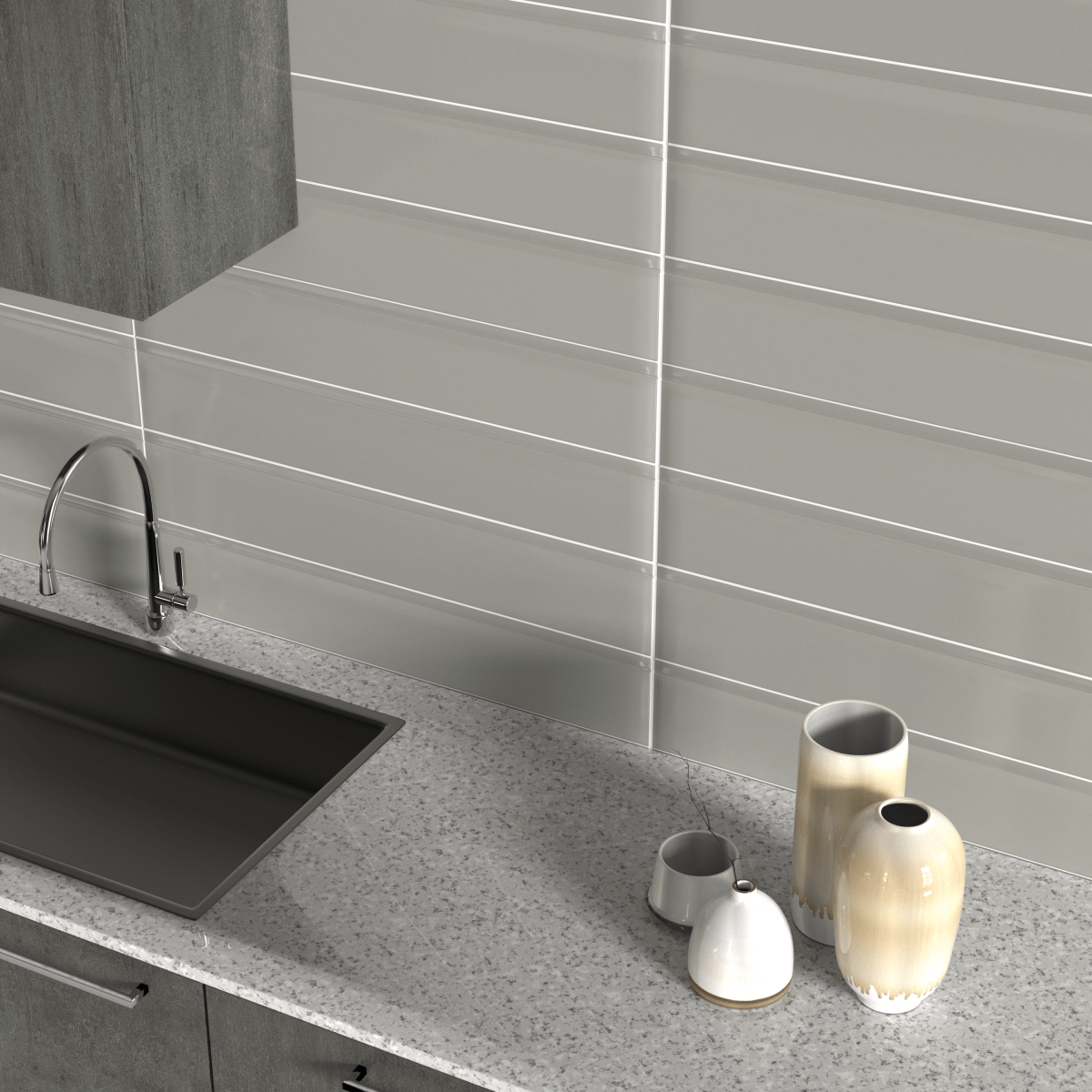 4 x 16 in. Soho Pressed Glazed Cement Chic Glossy Ceramic Wall Tile