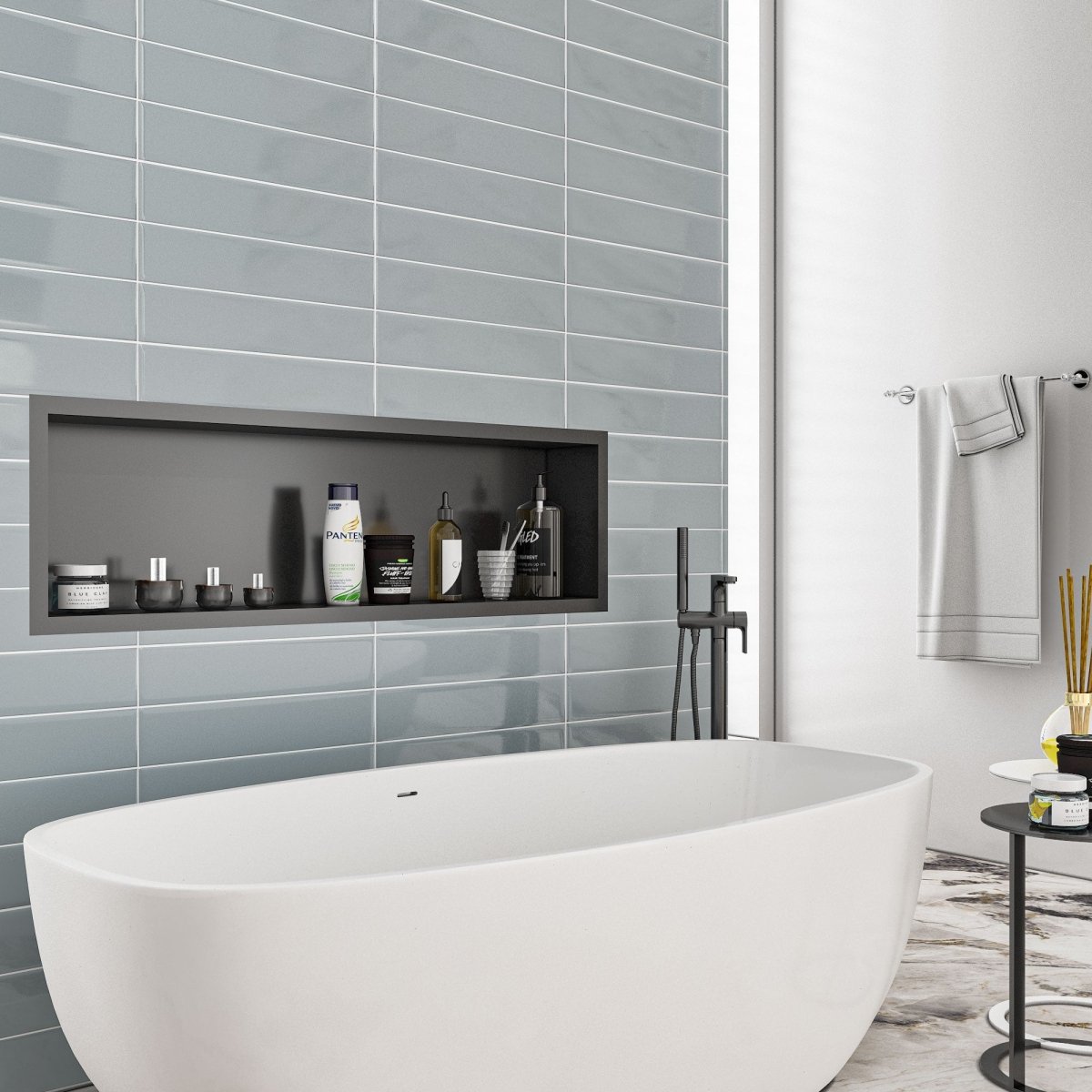 4 x 16 in. Soho Pressed Glazed Cloud Blue Glossy Ceramic Wall Tile
