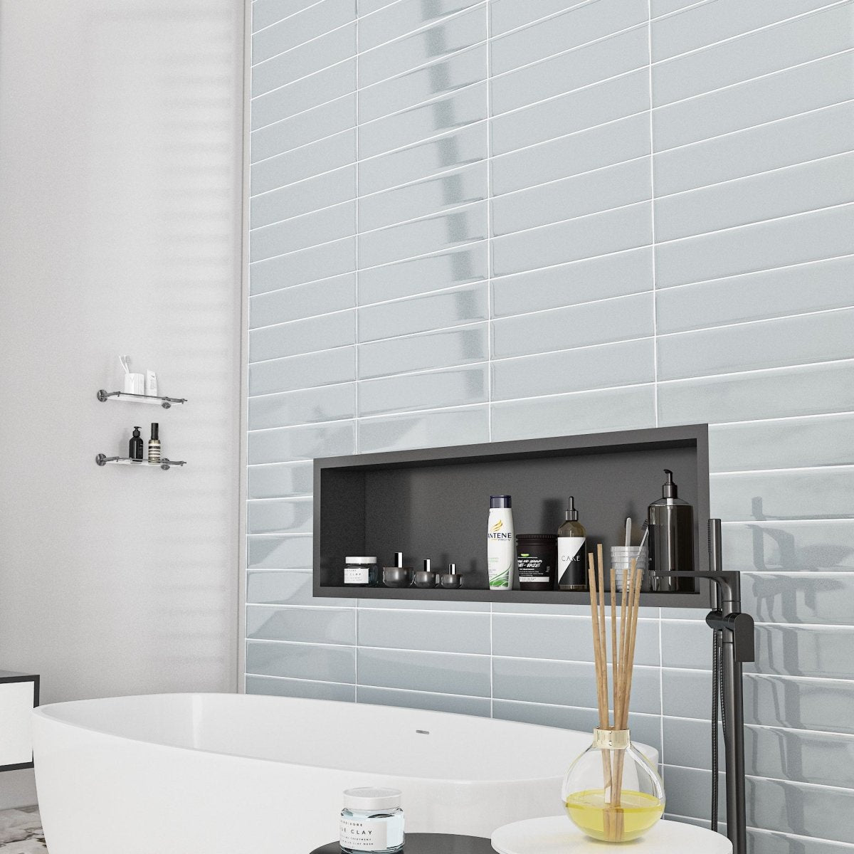 4 x 16 in. Soho Pressed Glazed Cloud Blue Glossy Ceramic Wall Tile