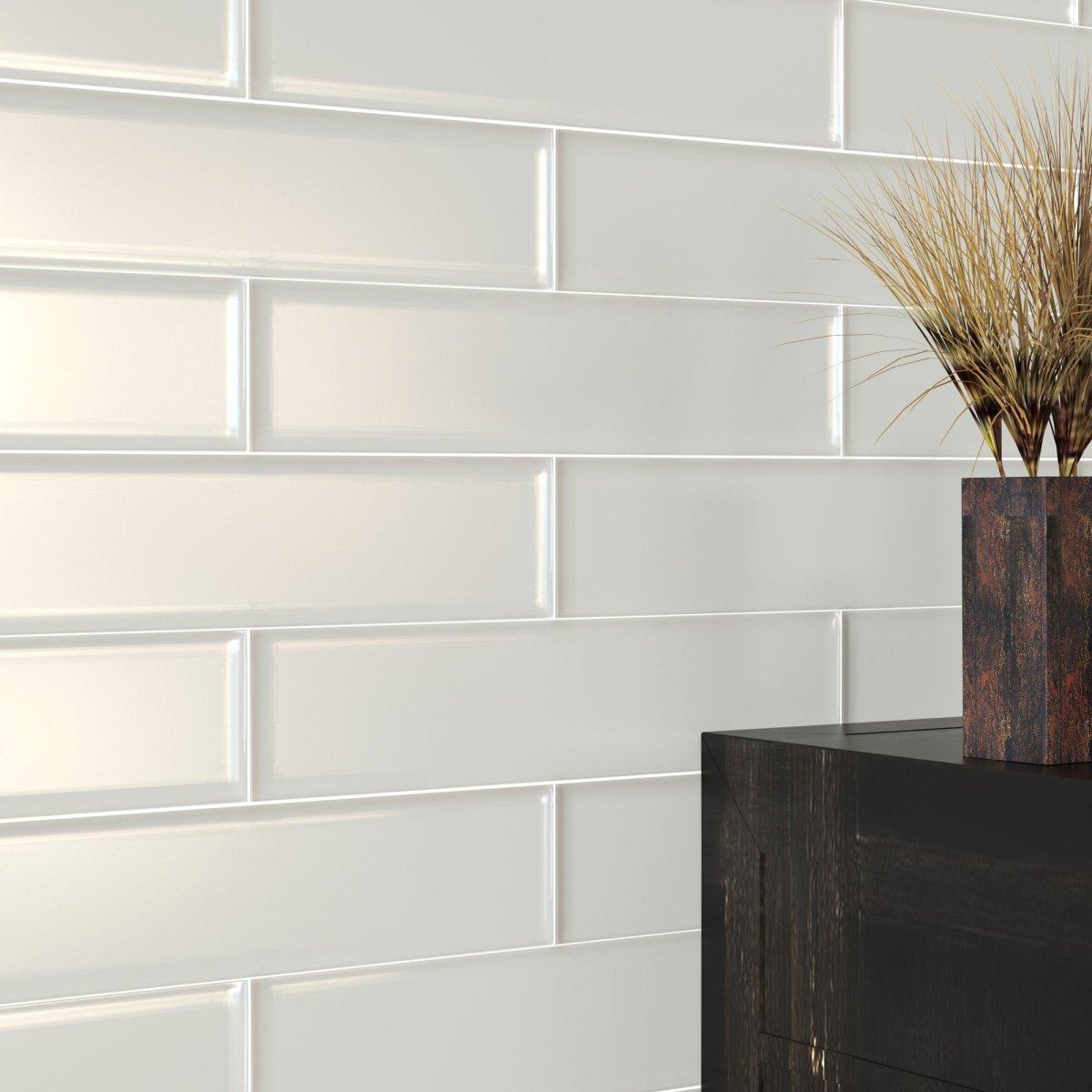 4 x 16 in. Soho Pressed Glazed Halo Grey Glossy Ceramic Wall Tile