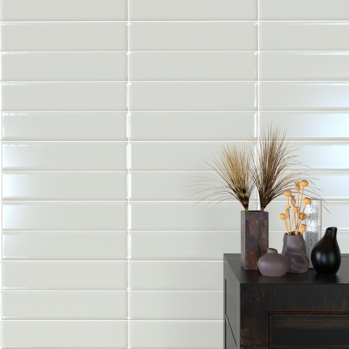 4 x 16 in. Soho Pressed Glazed Halo Grey Glossy Ceramic Wall Tile