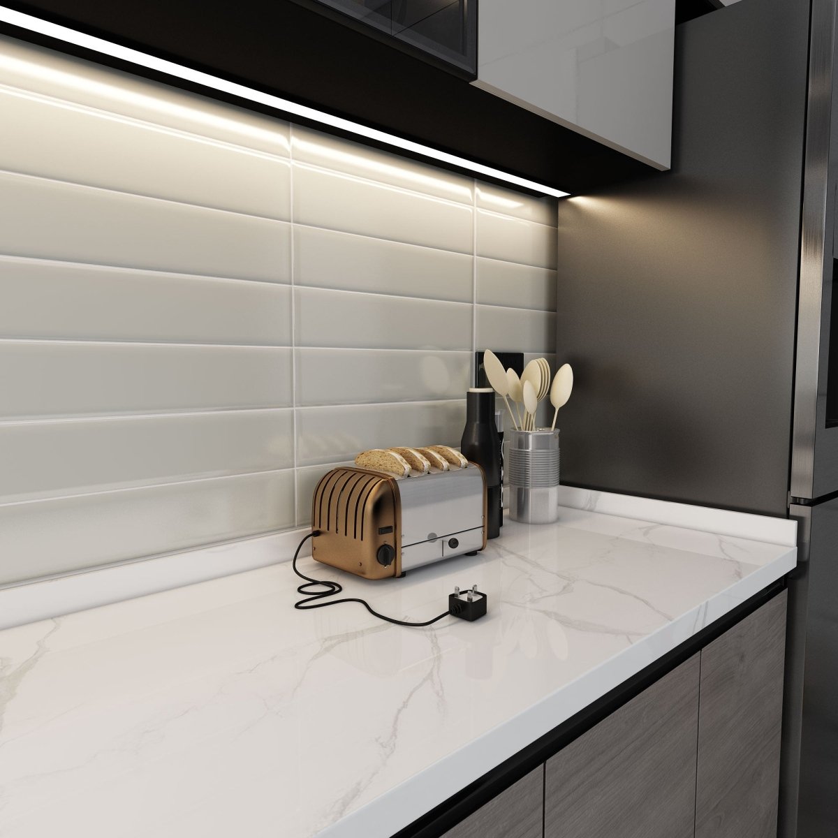 4 x 16 in. Soho Soft Sage Glossy Pressed Glazed Ceramic Wall Tile