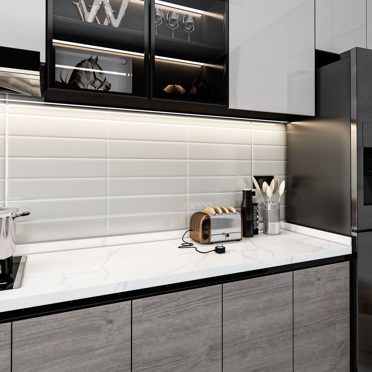 4 x 16 in. Soho Soft Sage Glossy Pressed Glazed Ceramic Wall Tile