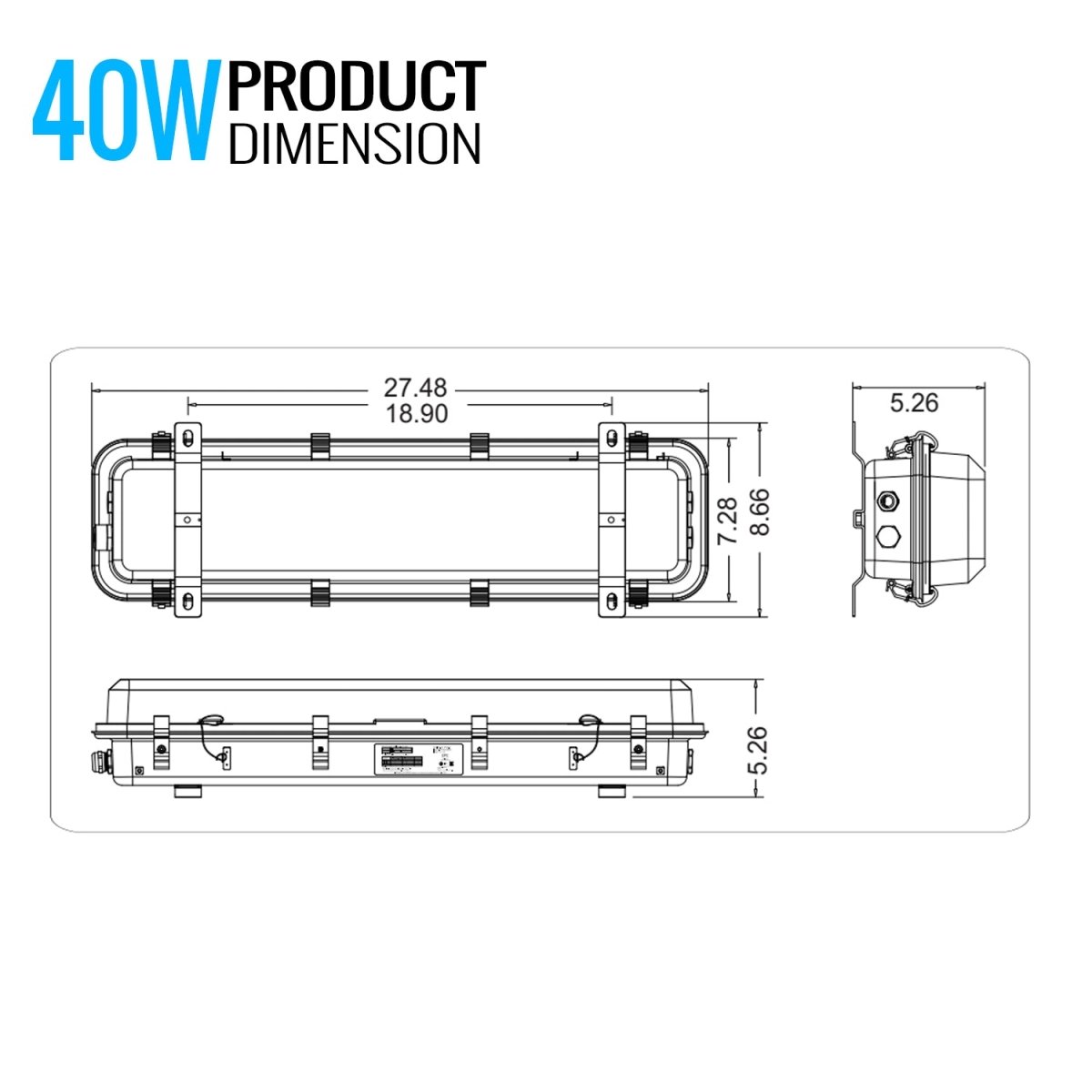 40 Watt 2FT LED Explosion Proof Vapor Proof Light, R Series, Dimmable, 5000K, 5600LM, AC100-277V, IP66, Hazardous Location Lighting Fixtures