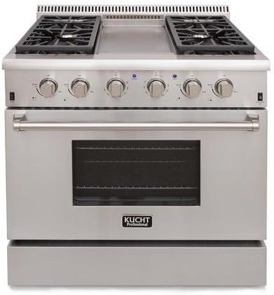 KUCHT Professional 36 in. 5.2 cu. ft. Natural Gas Range with Sealed Burners, Griddle and Convection Oven in Stainless Steel with Classic Silver Knobs