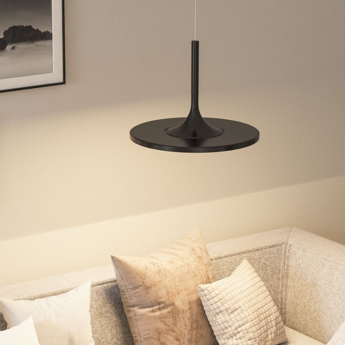 41W Round Plate Pendant Light, 3000K, 2225LM, Diameter 17.3" x 55"H, Dimmable, Home Office Lighting