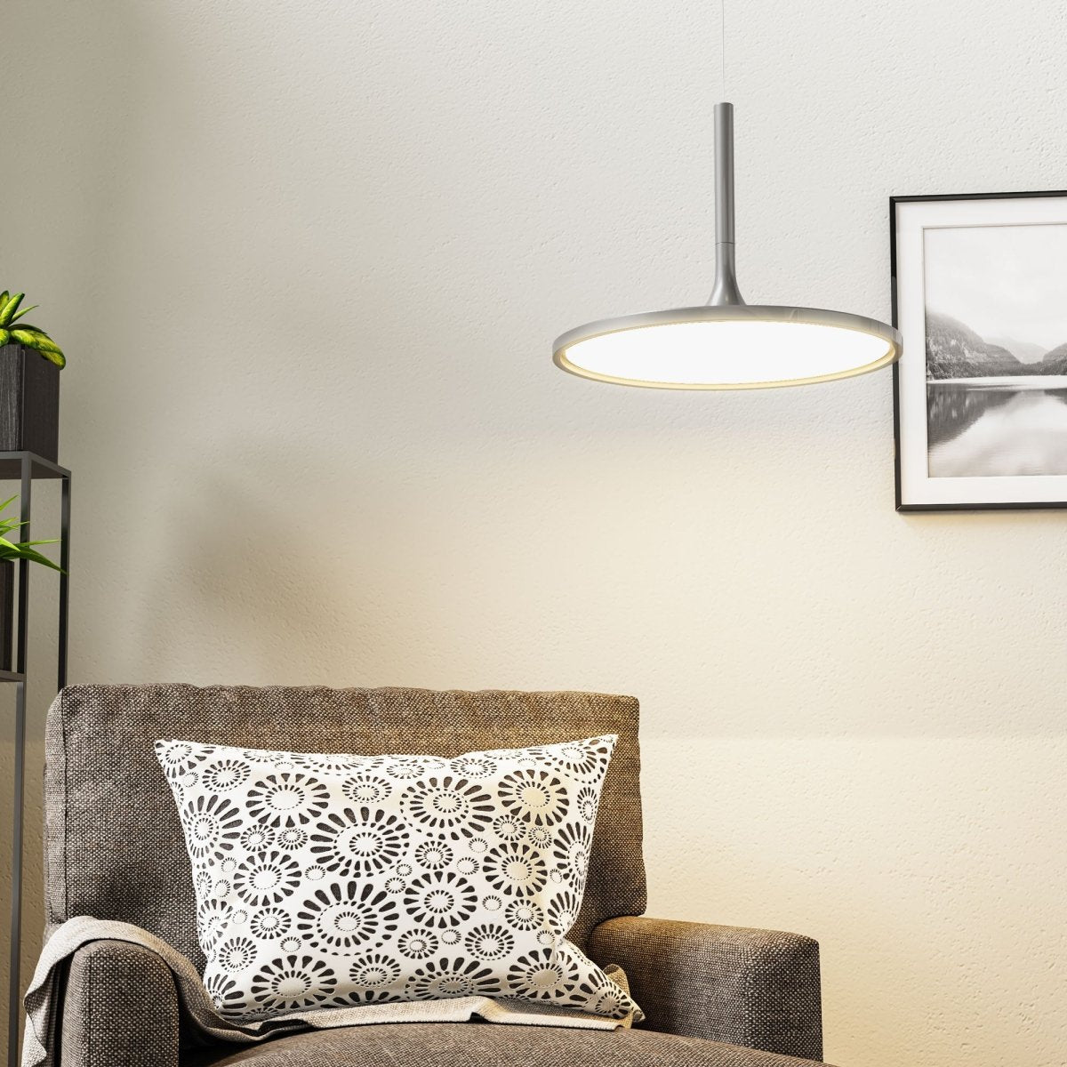 41W Round Plate Pendant Light, 3000K, 2225LM, Diameter 17.3" x 55"H, Dimmable, Home Office Lighting