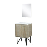 Lancy 24" Rustic Acacia Bathroom Vanity, White Quartz Top, White Square Sink, and 18" Frameless Mirror