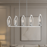 5-Light Chrome and stainless steel Finish with Deco Candlestick Linear Chandelier for Dining Room - 43"L x 7“W x 13”H