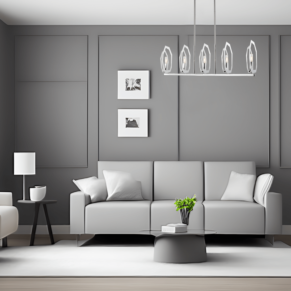 5-Light Chrome and stainless steel Finish with Deco Candlestick Linear Chandelier for Dining Room - 43"L x 7“W x 13”H