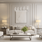 5-Light Chrome and stainless steel Finish with Deco Candlestick Linear Chandelier for Dining Room - 43"L x 7“W x 13”H