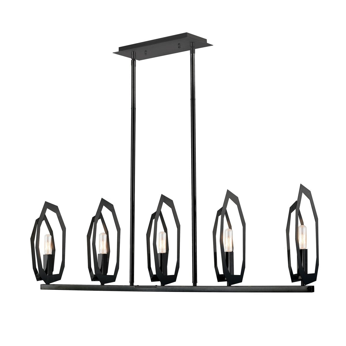 5-Light Matte Black Finish with Deco Candlestick Linear Chandelier for Dining Room - 43"L x 7“W x 13”H