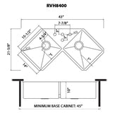 44 Inch Corner Butterfly Undermount Kitchen Sink 16 Gauge Double Bowl Sink