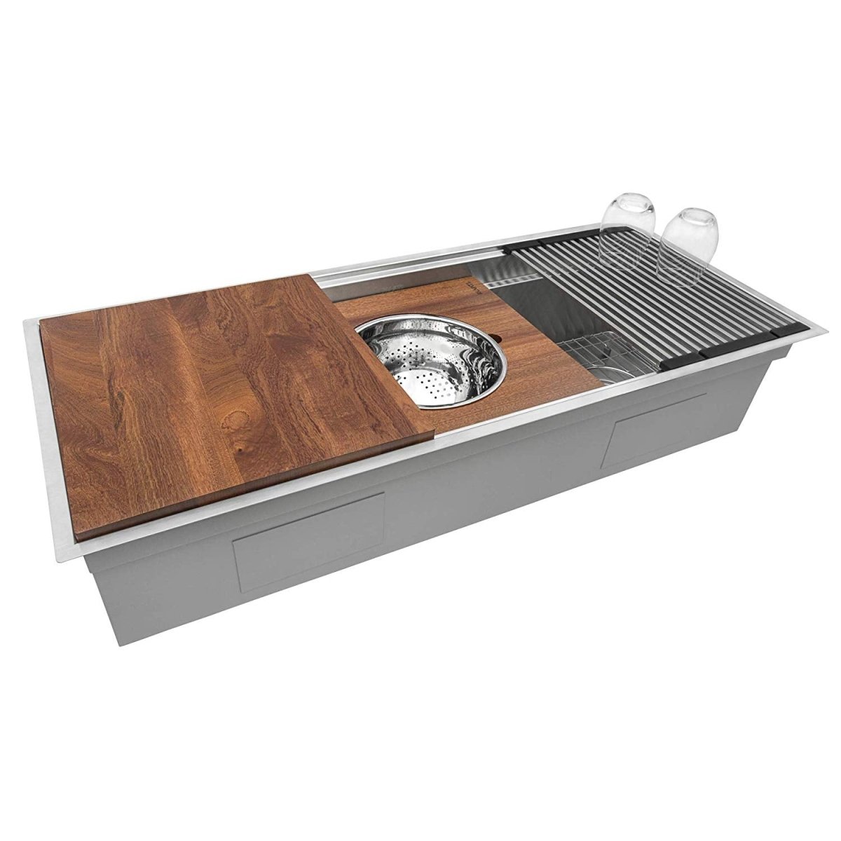 45-inch Workstation Two-Tiered Ledge Kitchen Sink Undermount 16 Gauge Stainless Steel