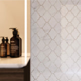 Mayfair High Gloss Volakas Grigio Arabesque Polished Glazed Porcelain Mosaic