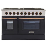 KUCHT Professional 48 in. 6.7 cu. ft. Dual Fuel Range for Natural Gas with Sealed Burners Griddle Grill and Two Ovens One Convection in Stainless Steel with Black Oven Door Black Knobs and Knob Rings