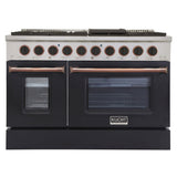 KUCHT Professional 48 in. 6.7 cu. ft. Dual Fuel Range for Natural Gas with Sealed Burners Griddle Grill and Two Ovens One Convection in Stainless Steel with Black Oven Door Black Knobs and Knob Rings
