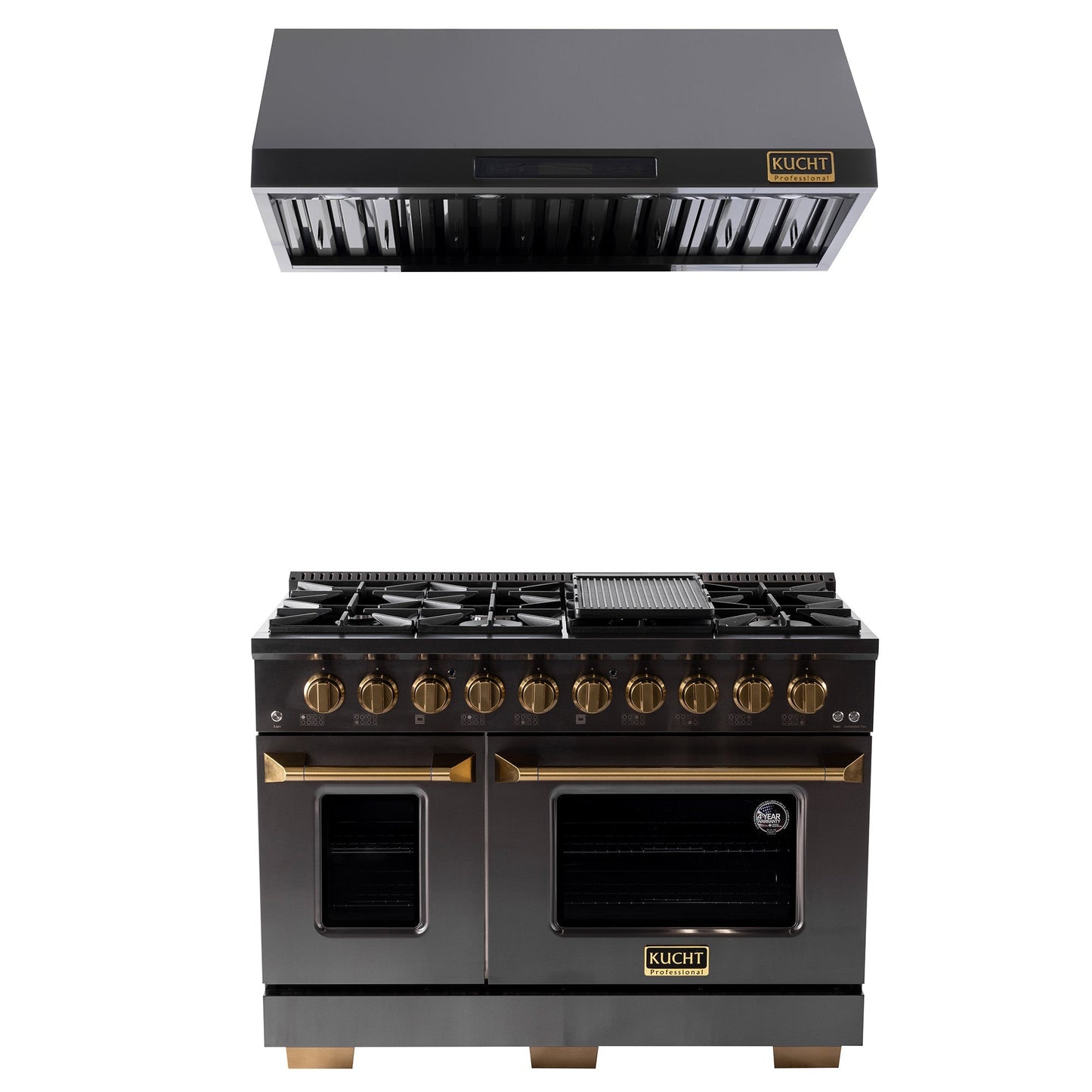 KUCHT Gemstone Professional 48 in. 6.7 cu. ft. Natural Gas Range with Sealed Burners, Griddle/Grill and Two Ovens - One Convection - in Titanium Stainless Steel