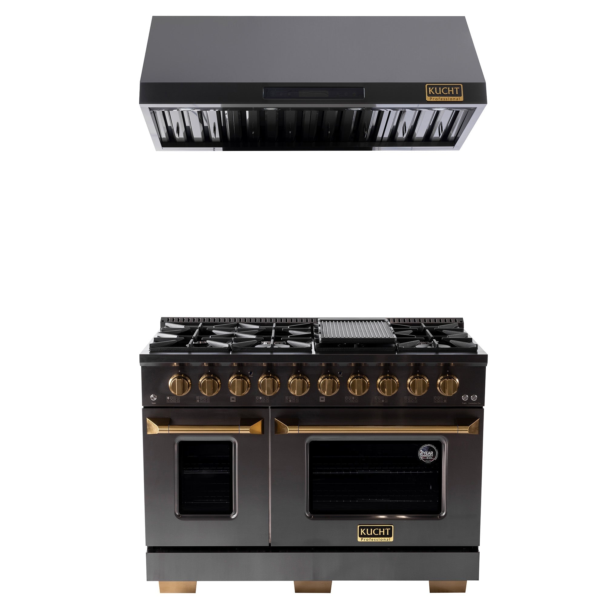 KUCHT Gemstone Professional 48 in. 6.7 cu. ft. Natural Gas Range with Sealed Burners, Griddle/Grill and Two Ovens - One Convection - in Titanium Stainless Steel