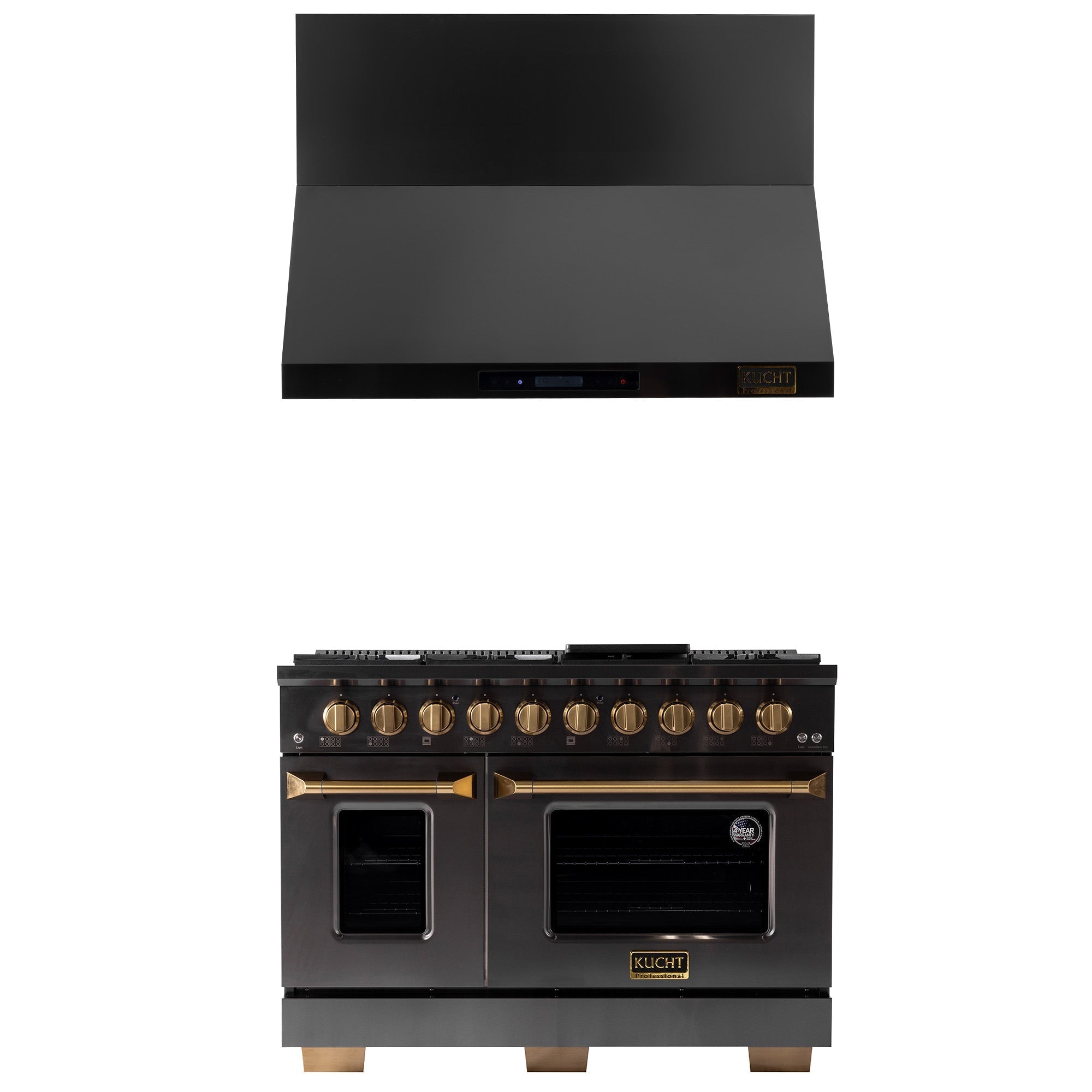 KUCHT Gemstone Professional 48 in. 6.7 cu. ft. Propane Gas Range with Sealed Burners, Griddle/Grill and Two Ovens - One Convection - in Titanium Stainless Steel