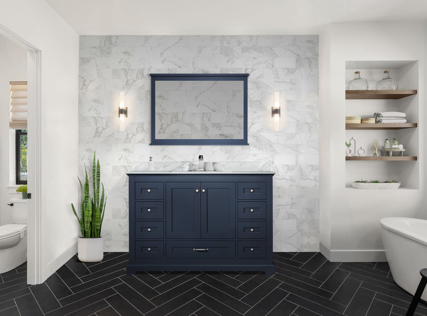 Dukes 48 in. Freestanding Bathroom Vanity with White Carrara Marble Top, White Square Sink