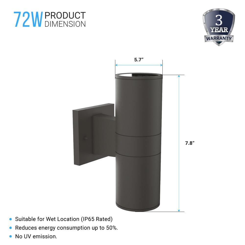 LED Up & Down Lights Outdoor Wall Light, Cylinder Outdoor Sconces, 2x36W, AC100- 277V, Double Side Light (Avail Color - Red, Green, Blue)