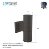 LED Up & Down Lights Outdoor Wall Light, Cylinder Outdoor Sconces, 2x36W, AC100- 277V, Double Side Light (Avail Color - Red, Green, Blue)