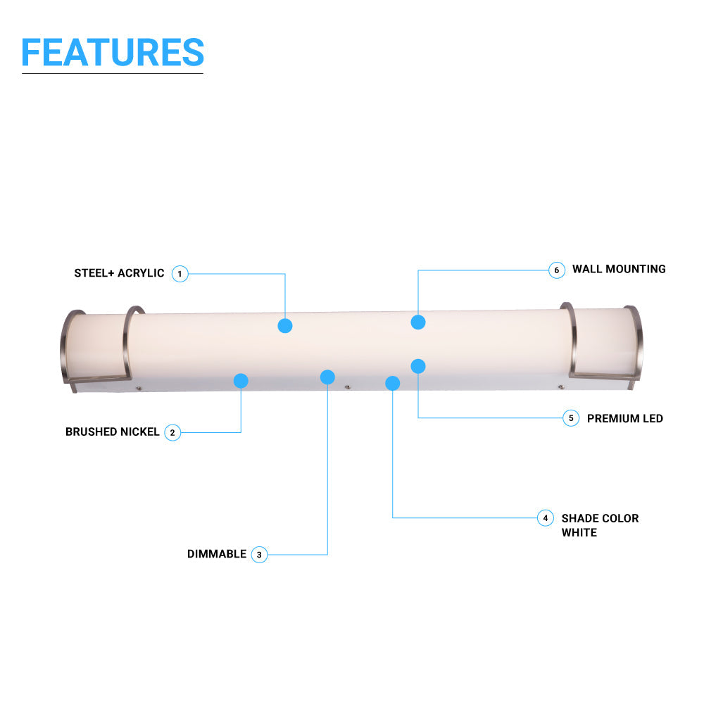 Half Cylinder Bathroom Light Fixtures, CCT Changeable, Dimmable , Brushed Nickel Finish, Bathroom Vanity Lighting