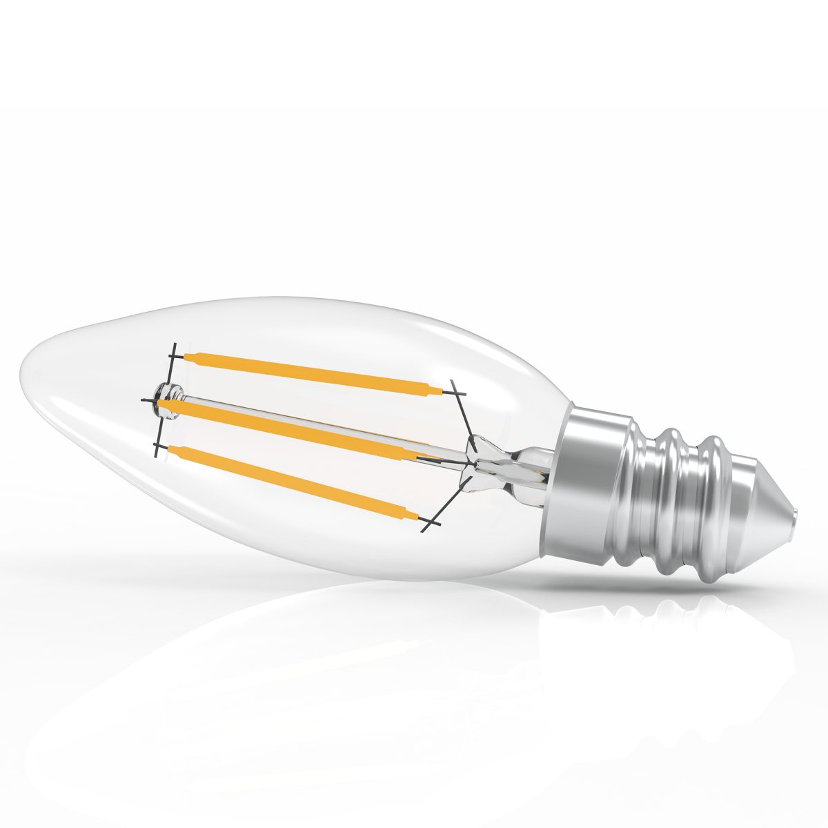 4W Filament LED Bulb, 2700K, 360LM, 120V/60Hz, 4short filament, E12 Base, Dimmable, Clear Glass, LED Candelabra Light Bulbs - D1.38"*3.7"H