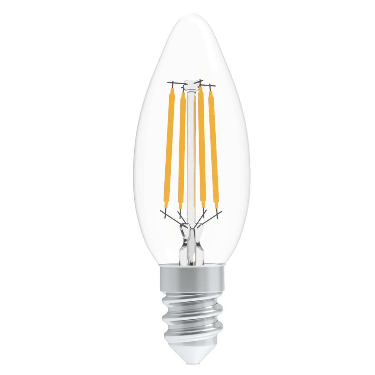 4W Filament LED Bulb, 2700K, 360LM, 120V/60Hz, 4short filament, E12 Base, Dimmable, Clear Glass, LED Candelabra Light Bulbs - D1.38"*3.7"H